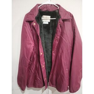 Campus All Weather Burgundy Faux Fur Lined Jacket Sz 46 Long USA Made‎ Vintage